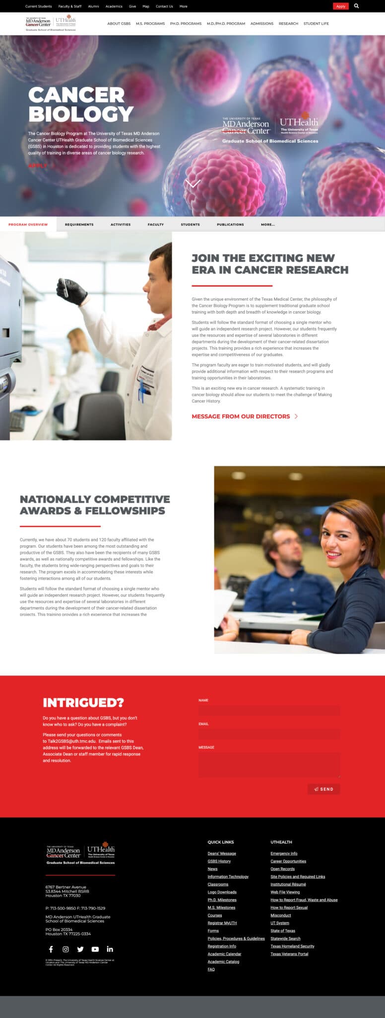 GSBS Cancer Biology program page
