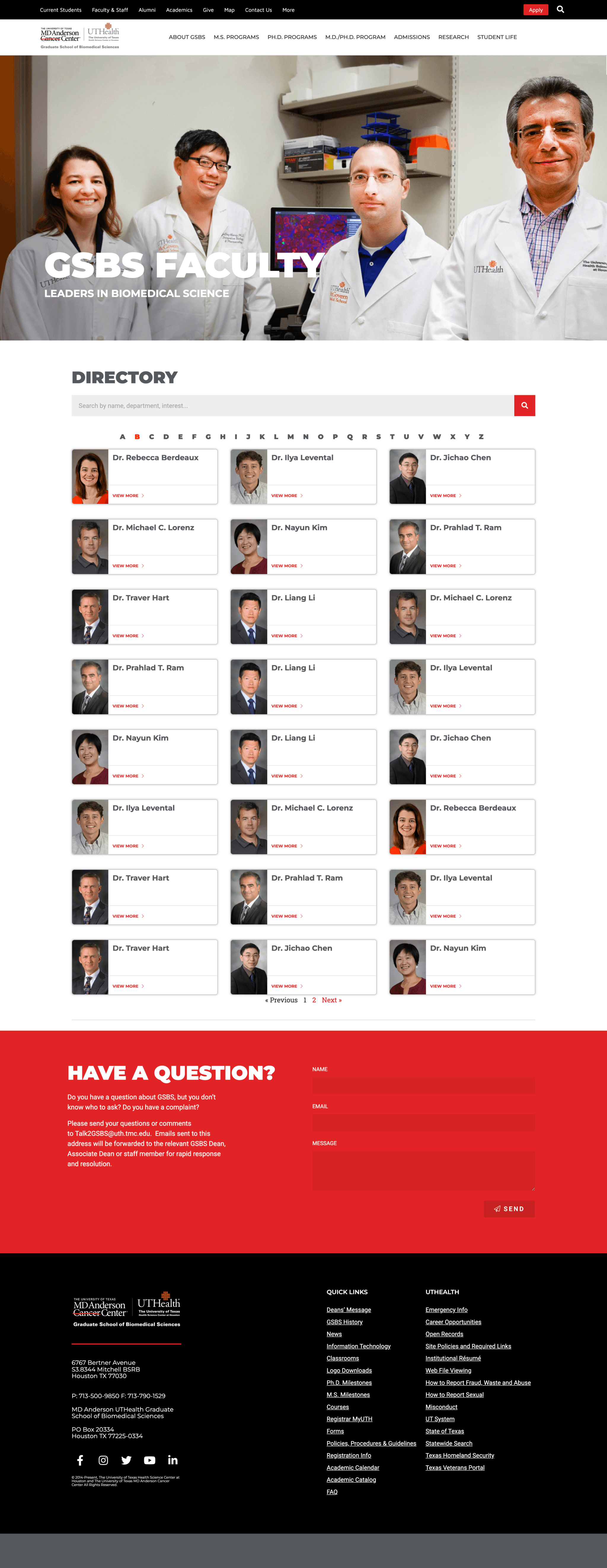GSBS faculty page — web design for higher education